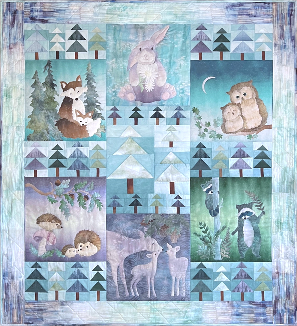 Easy Fabric Panel Quilt Kit WOODLAND FAMILIES Forest Animals Kit